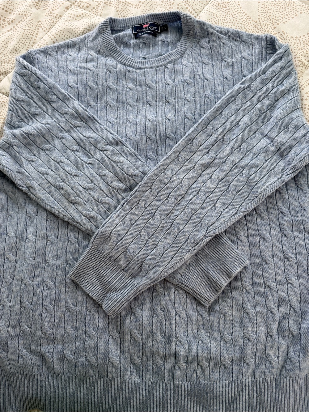 Vineyard Vines Men's Light BLUE Cable Knit Crewneck Sweater